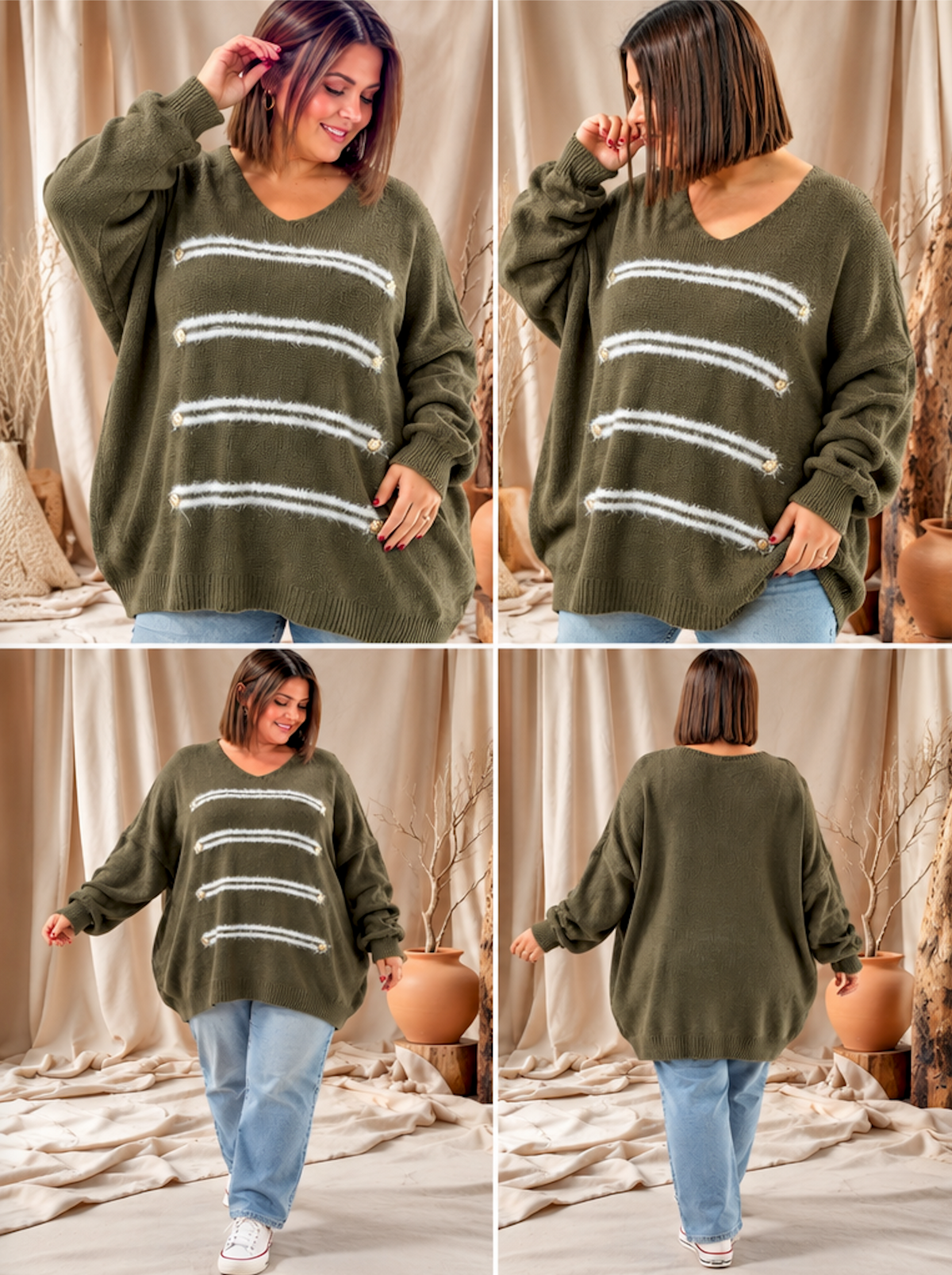 MIKE - PULL OVERSIZE KAKI JUSQU'A LA TAILLE 56/58