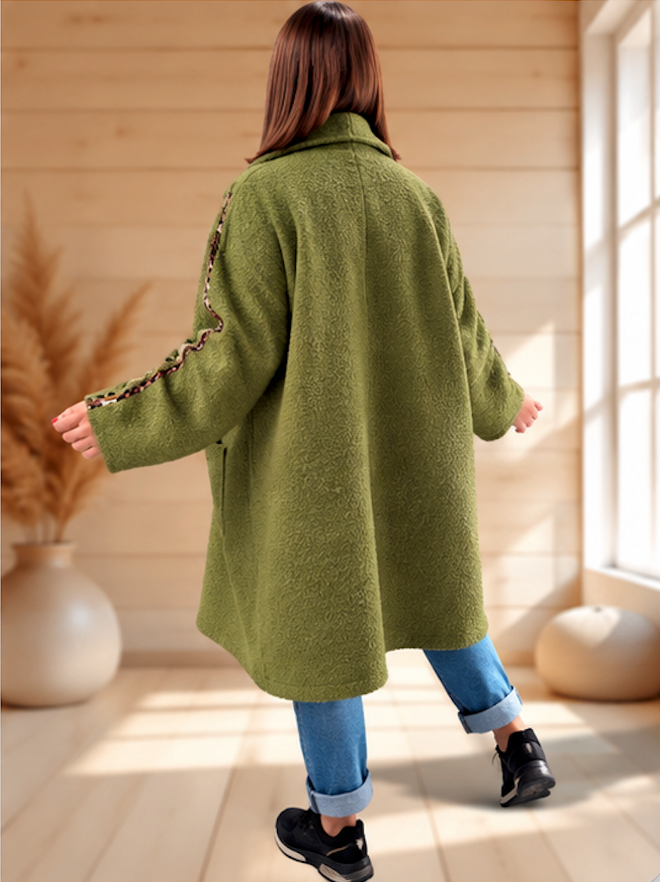 CLARICE - MANTEAU VERT A BOUCLETTE JUSQU'A LA TAILLE 48/50 A 56