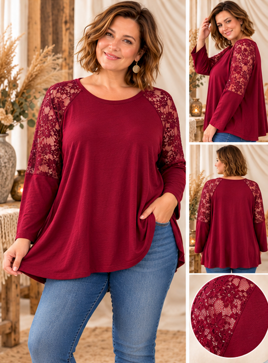 VICKY - TOP BORDEAUX AVEC DENTELLE TAILLE 48 A 54/56
