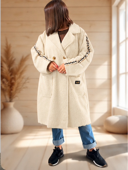 CLARICE - MANTEAU BLANC CASSE A BOUCLETTE JUSQU'A LA TAILLE 48/50 A 56