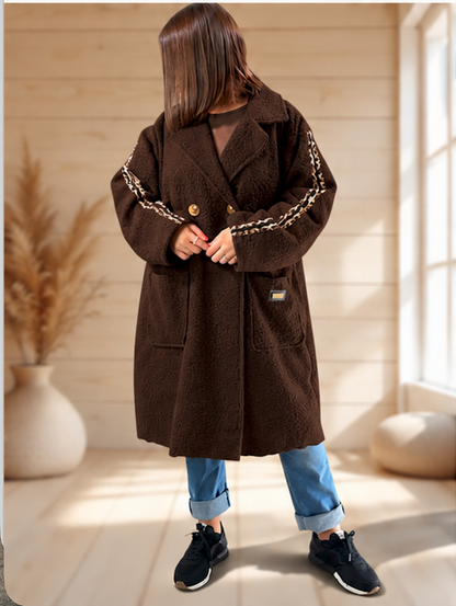 CLARICE - MANTEAU MARRON A BOUCLETTE JUSQU'A LA TAILLE 48/50 A 56
