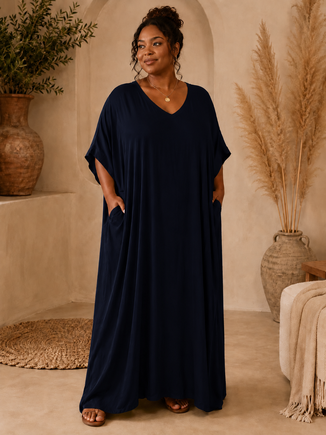 DEVA - ROBE OVERSIZE FLUIDE MARINE JUSQU'A LA TAILLE 58