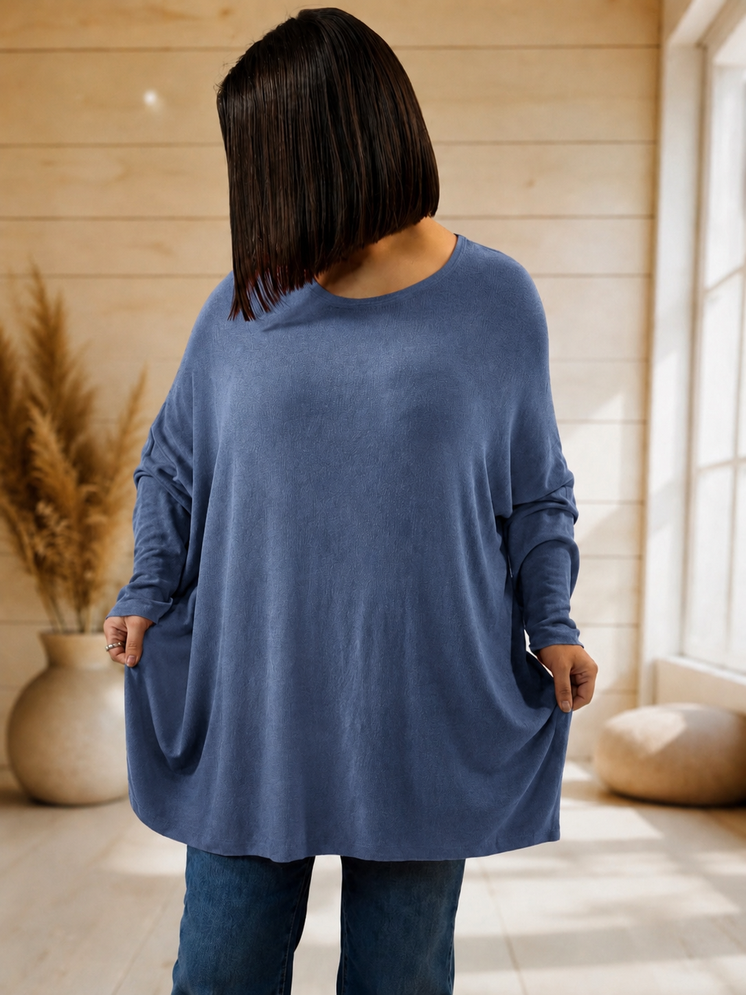 CAPRIO - PULL BLEU EN MAILLE FLUIDE JUSQU'A LA TAILLE 54