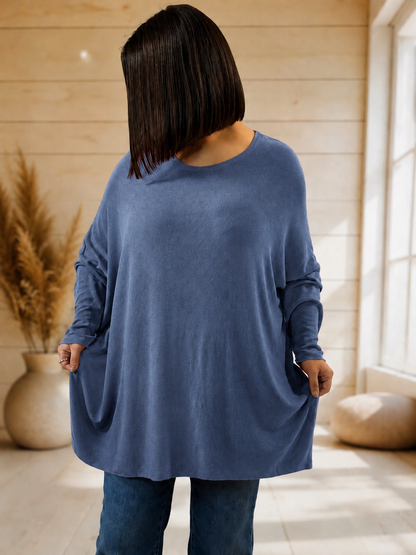 CAPRIO - PULL BLEU EN MAILLE FLUIDE JUSQU'A LA TAILLE 54