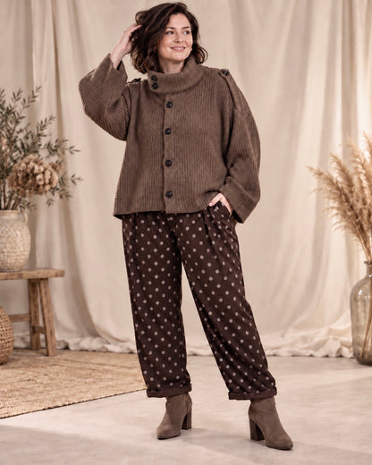 NINO - PANTALON MARRON A POIS TAILLE 46 A 52/54