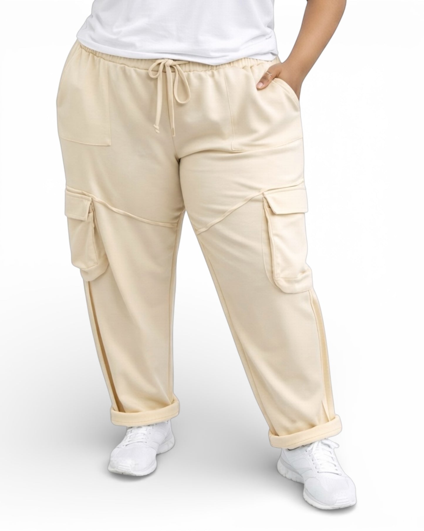 SERENA - PANTALON AMPLE FLUIDE BEIGE TAILLE 48 A 56/58