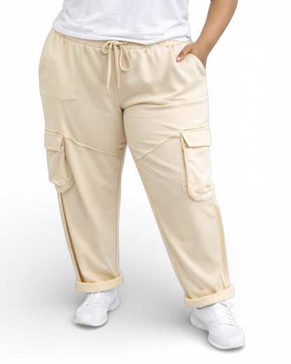 SERENA - PANTALON AMPLE FLUIDE BEIGE TAILLE 48 A 56/58