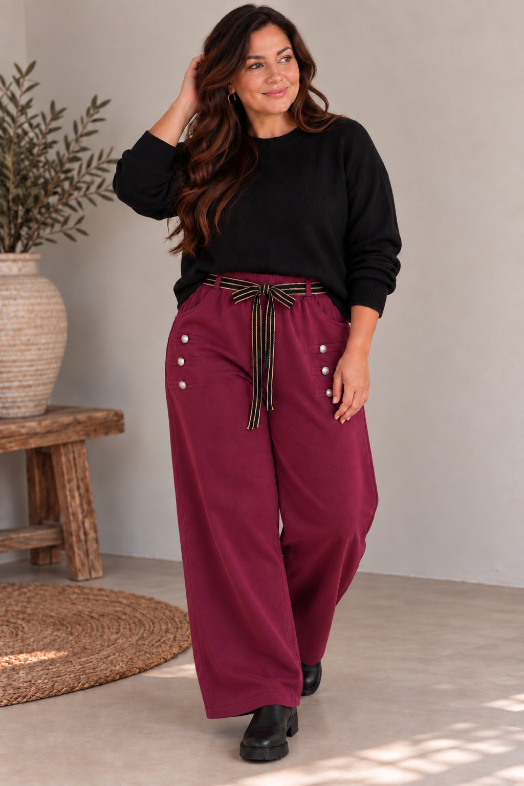 MARLEY - PANTALON SPORTSWEAR BORDEAUX EFFET DAIM TAILLE 46 A 52