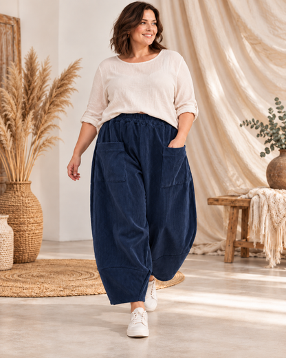 FRANCESCO - PANTALON MARINE EN VELOURS TAILLE 48 A 54