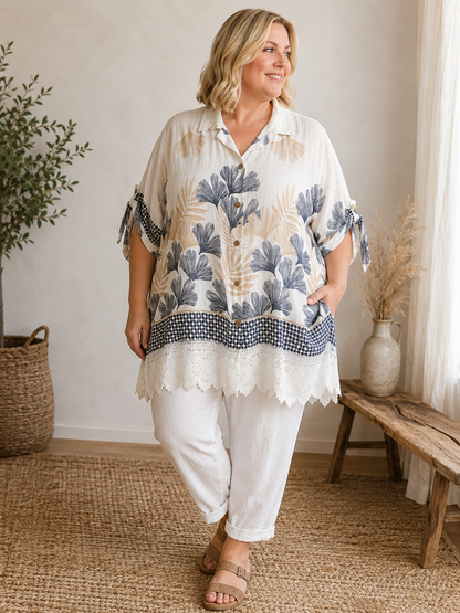 ROMY - CHEMISE MOTIF MARINE AVEC DENTELLE JUSQU'A LA TAILLE 58
