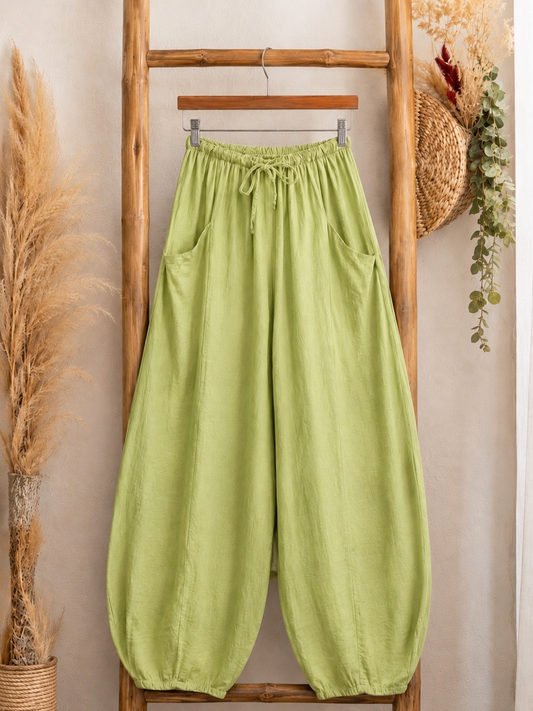 MAXOU - PANTALON VERT ANIS COUPE BARREL FLUIDE TAILLE 48 A 54