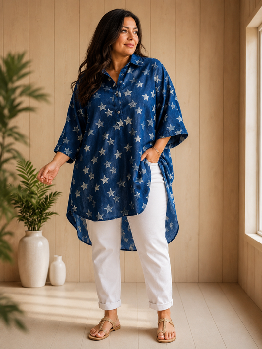 ARIANE - TUNIQUE OVERSIZE MOTIF ETOILE JUSQU'A LA TAILLE 58