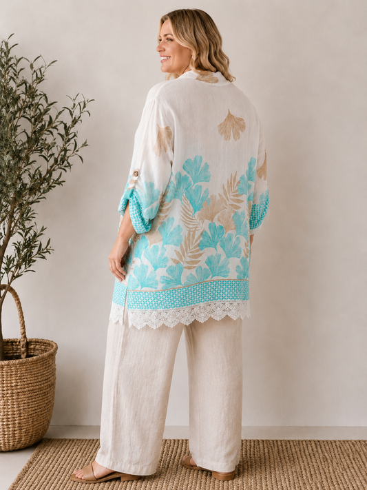 ROMY - CHEMISE MOTIF LAGON AVEC DENTELLE JUSQU'A LA TAILLE 58