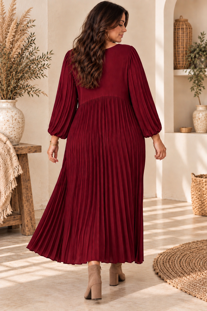 MELODIE - ROBE BORDEAUX PLISSEE JUSQU'A LA TAILLE 56