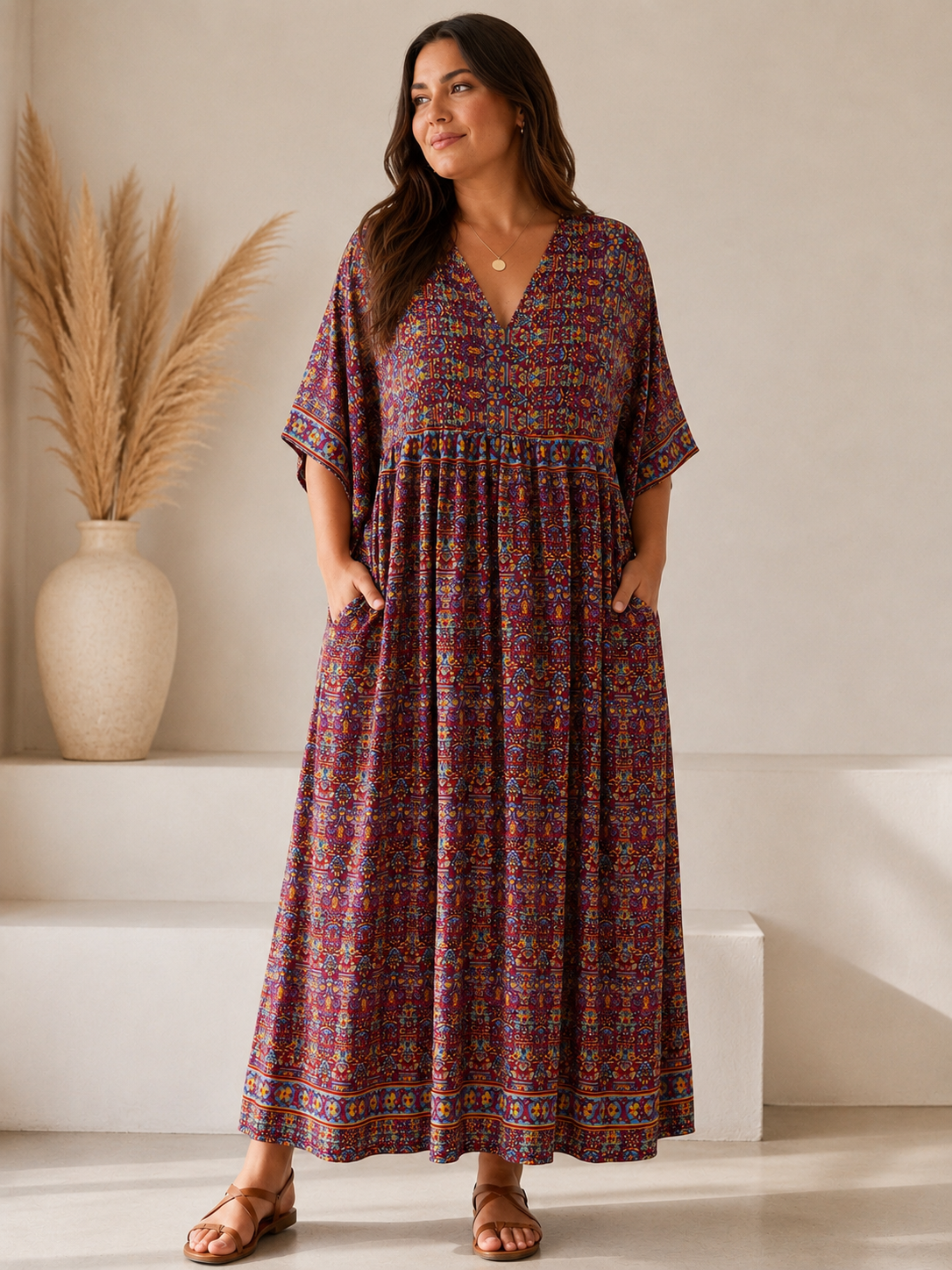 MATHILDA - ROBE LONGUE BOHEME SOIE JUSQU'A LA TAILLE 54