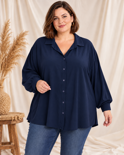 DEVA - CHEMISE MARINE DOS PLISSE JUSQU'A LA TAILLE 56