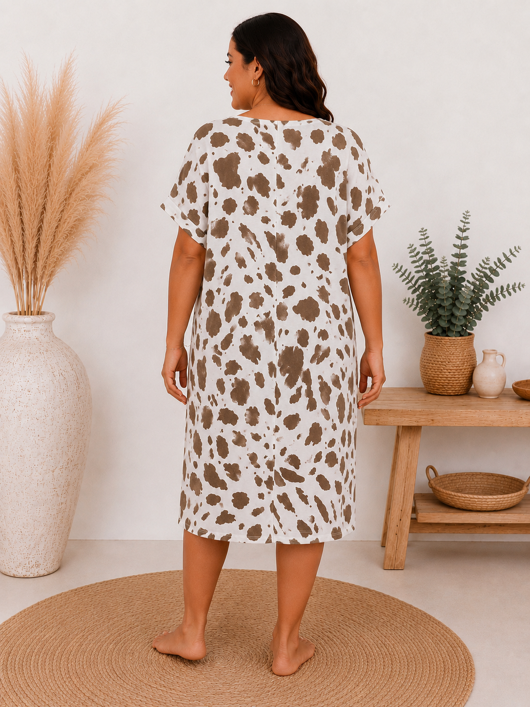 BICHETTE - ROBE A MOTIF MARRON JUSQU'A LA TAILLE 54