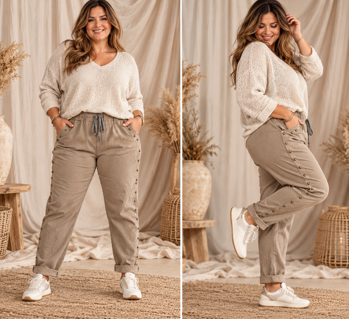 JACK - PANTALON SPORTSWEAR TAUPE AVEC CLOUS TAILLE 46/48 A 52/54