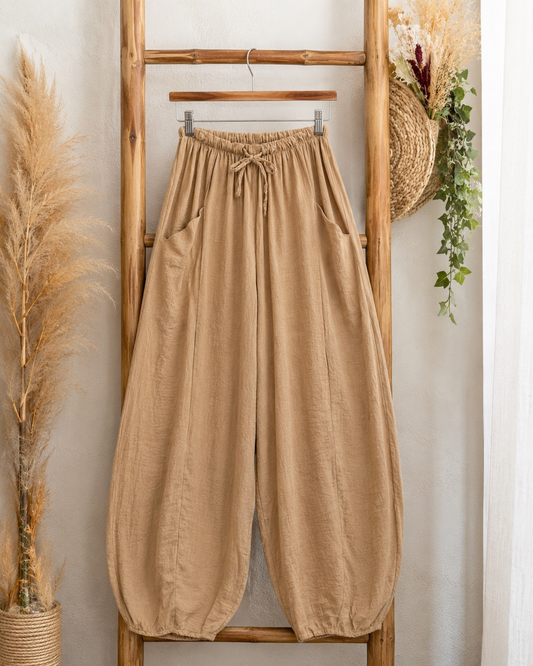 MAXOU - PANTALON CAMEL COUPE BARREL FLUIDE TAILLE 48 A 54
