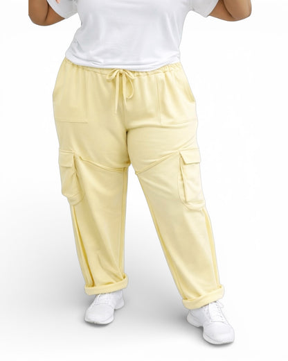 SERENA - PANTALON AMPLE FLUIDE JAUNE TAILLE 48 A 56/58