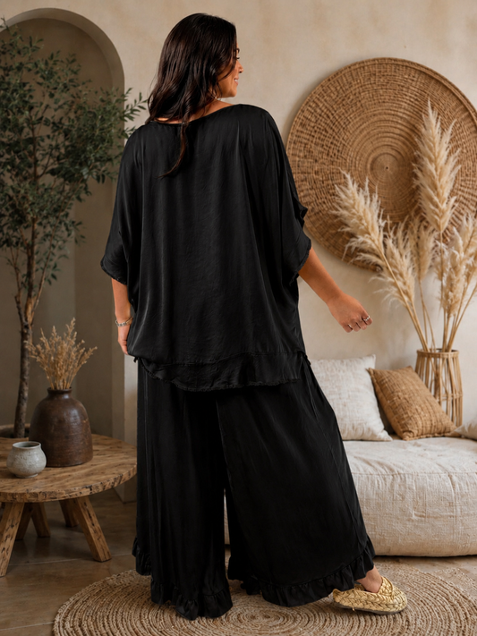 LEXIE - ENSEMBLE TUNIQUE ET PANTALON NOIR JUSQU'A LA TAILLE 54