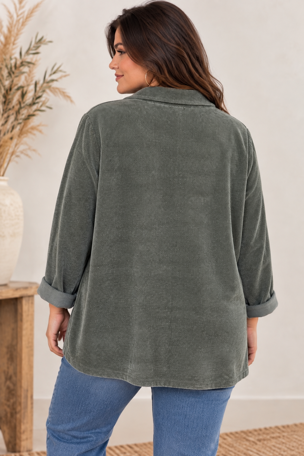 ORNELLA - VESTE KAKI EN VELOURS JUSQU'A LA TAILLE 54