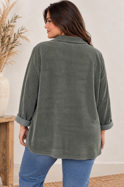 ORNELLA - VESTE KAKI EN VELOURS JUSQU'A LA TAILLE 54