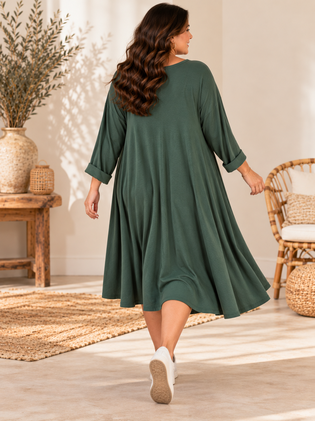 CHRISTA - ROBE TRAPEZE KAKI EN MAILLE JUSQU'A LA TAILLE 56