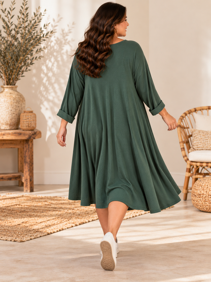CHRISTA - ROBE TRAPEZE KAKI EN MAILLE JUSQU'A LA TAILLE 56