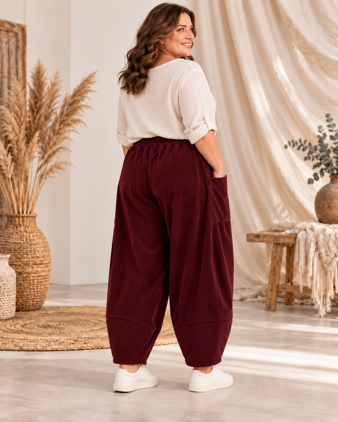 FRANCESCO - PANTALON BORDEAUX EN VELOURS TAILLE 48 A 54