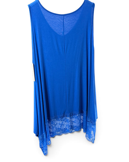 SEVERINE - TOP BLEU IMPERIA BORDÉ DE DENTELLE