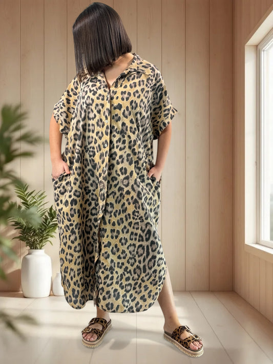 SAVANE - ROBE OVERSIZE LEOPARD JUSQU'A LA TAILLE 52/54