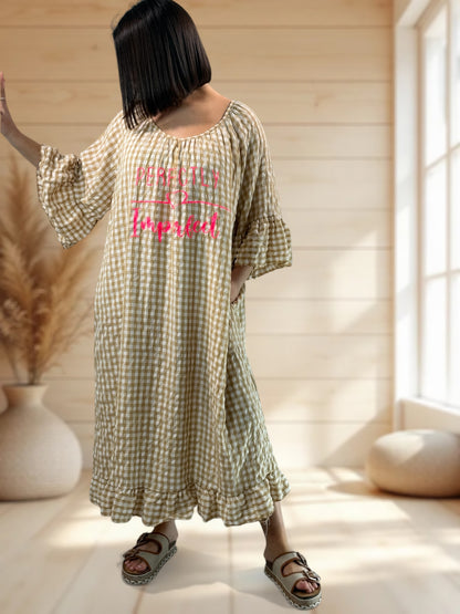 JULIA - ROBE VICHY CAMEL JUSQU'A LA TAILLE 54