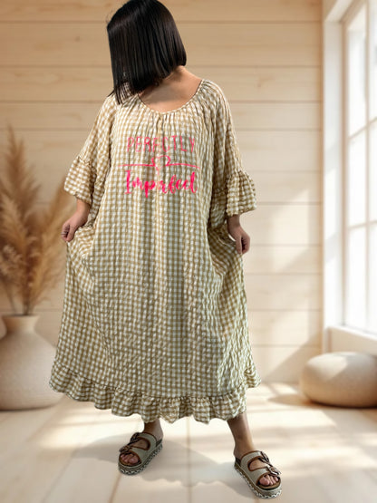 JULIA - ROBE VICHY CAMEL JUSQU'A LA TAILLE 54