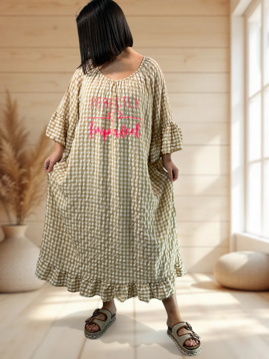 JULIA - ROBE VICHY CAMEL JUSQU'A LA TAILLE 54