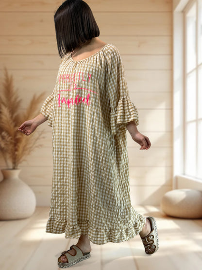 JULIA - ROBE VICHY CAMEL JUSQU'A LA TAILLE 54