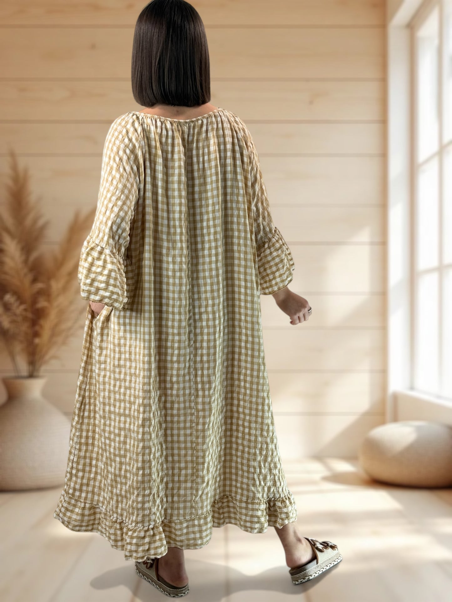 JULIA - ROBE VICHY CAMEL JUSQU'A LA TAILLE 54