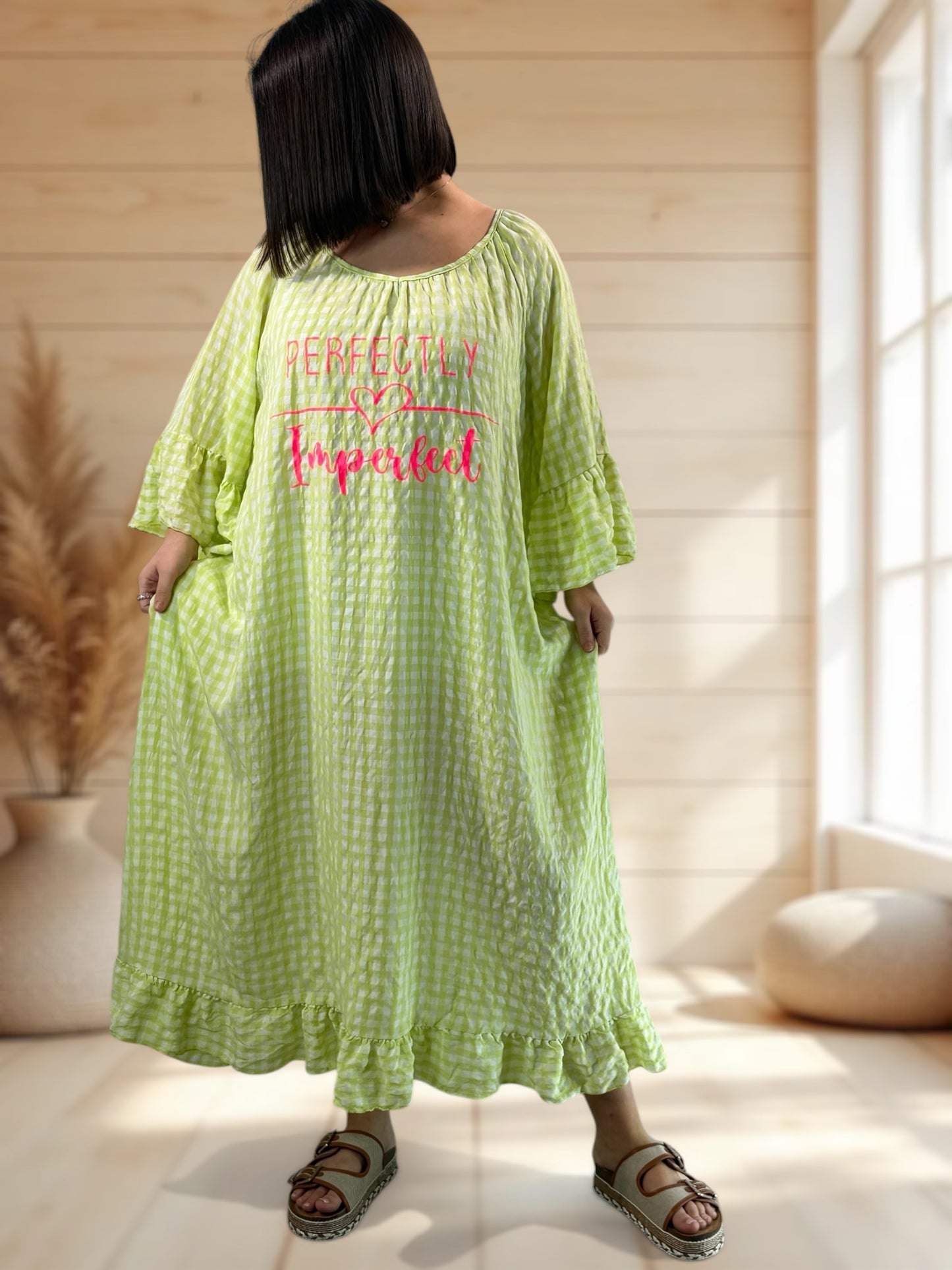 JULIA - ROBE VICHY VERT ANIS JUSQU'A LA TAILLE 54