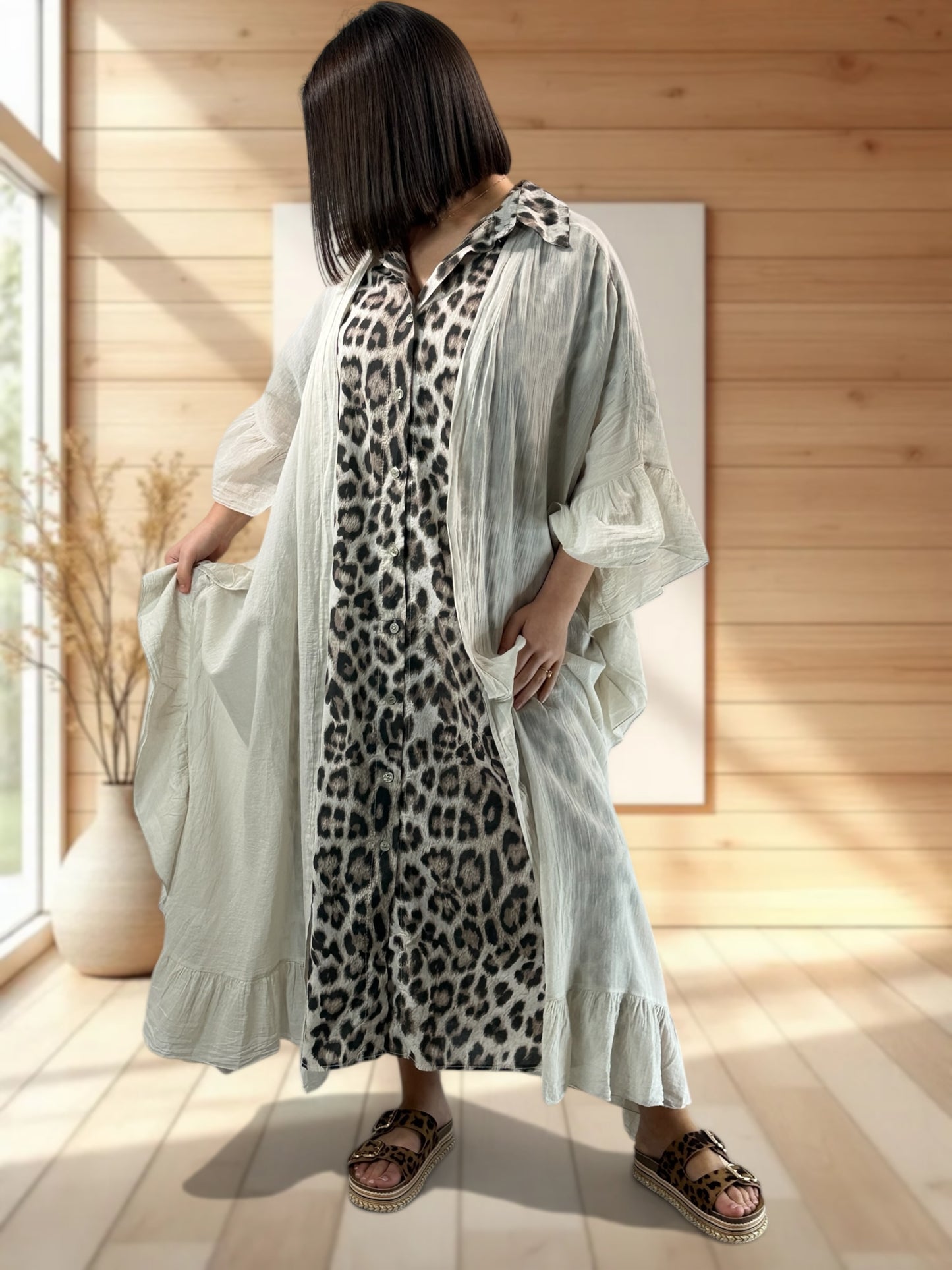 HAPINESS - KIMONO BEIGE OVERSIZE JUSQU'A LA TAILLE 60