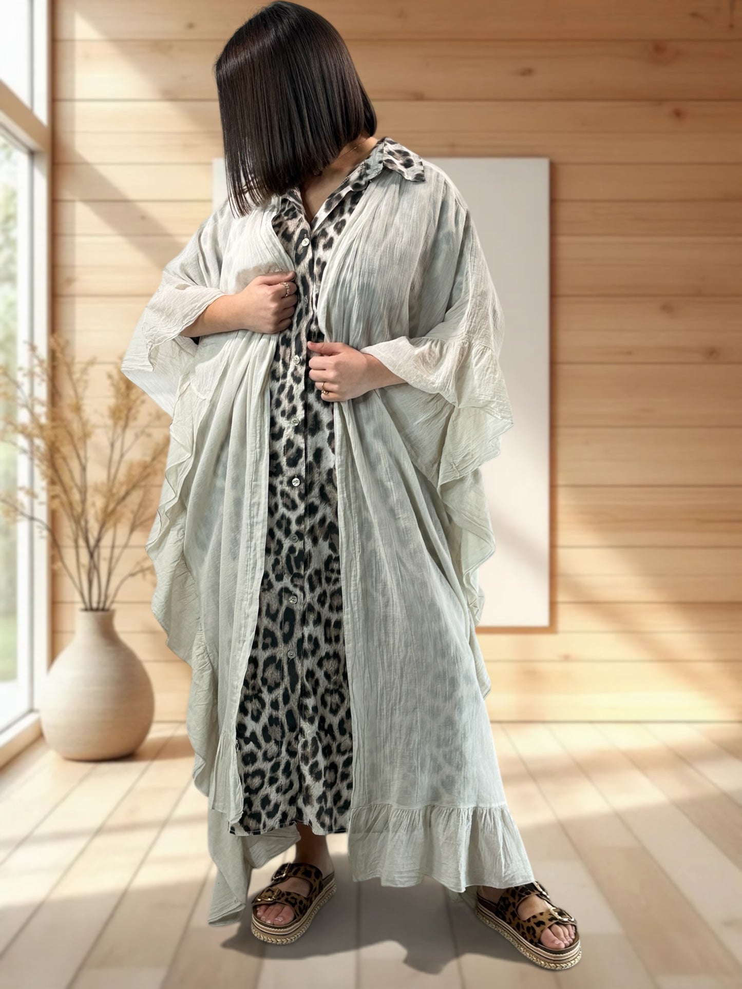 HAPINESS - KIMONO BEIGE OVERSIZE JUSQU'A LA TAILLE 60