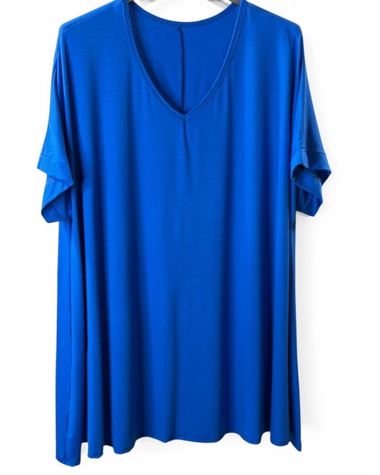 INGRID - T-SHIRT OVERSIZE BLEU IMPERIAL JUSQU'A LA TAILLE 48 A 56