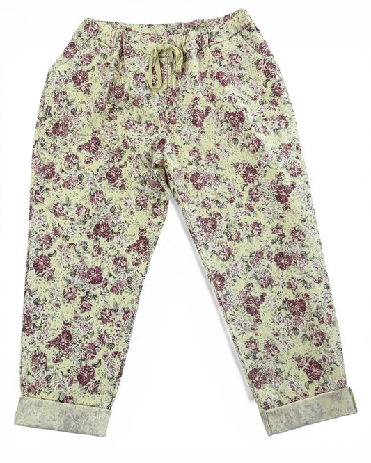 BONNY - PANTALON JAUNE A FLEUR TAILLE 46/48 A 54