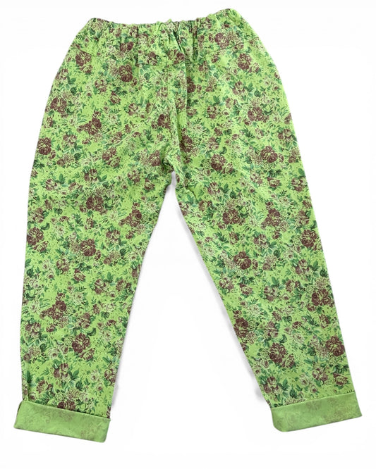 BONNY - PANTALON VERT ANIS A FLEUR TAILLE 46/48 A 54