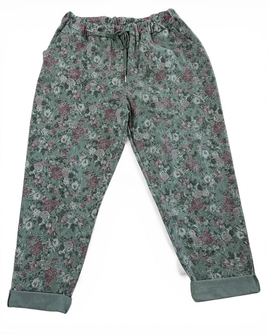 BONNY - PANTALON KAKI A FLEUR TAILLE 46/48 A 54