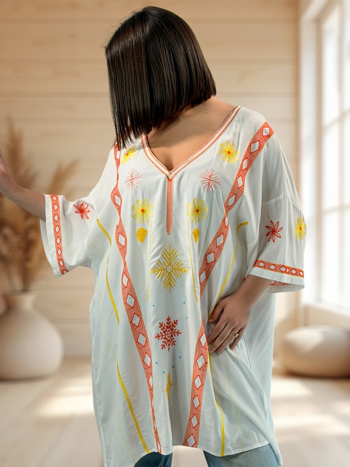 PAOLINA  - TUNIQUE OVERSIZE BRODEE JUSQU'A LA TAILLE 52/54