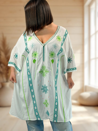 PAOLINA  - TUNIQUE OVERSIZE BRODEE JUSQU'A LA TAILLE 52/54