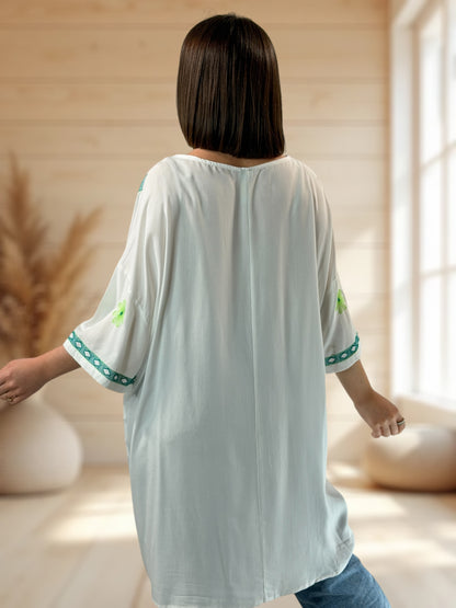 PAOLINA  - TUNIQUE OVERSIZE BRODEE JUSQU'A LA TAILLE 52/54