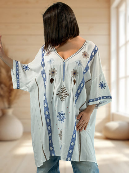 PAOLINA  - TUNIQUE OVERSIZE BRODEE JUSQU'A LA TAILLE 52/54