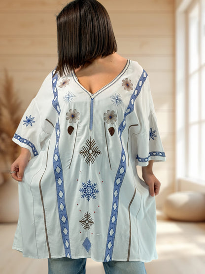 PAOLINA  - TUNIQUE OVERSIZE BRODEE JUSQU'A LA TAILLE 52/54