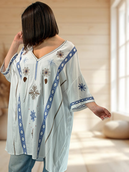 PAOLINA  - TUNIQUE OVERSIZE BRODEE JUSQU'A LA TAILLE 52/54